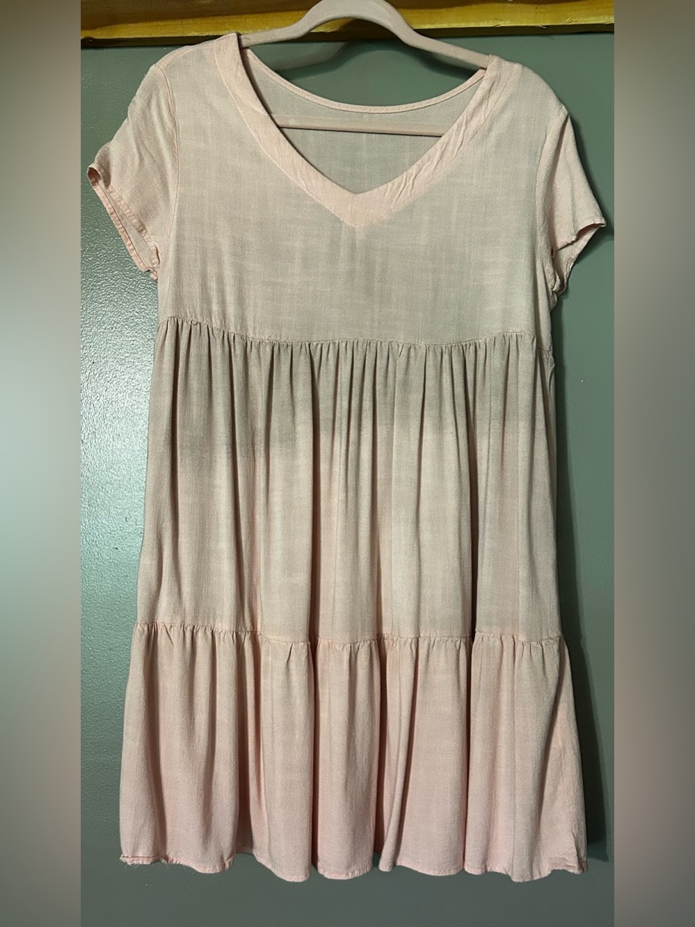 Pink Tiered Babydoll Dress Small Rayon Short Sleeve Casual
